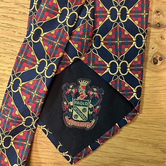 Paolo Gucci Navy Blue Horsebit Silk Neck Tie 100% Silk - Picture 7 of 8